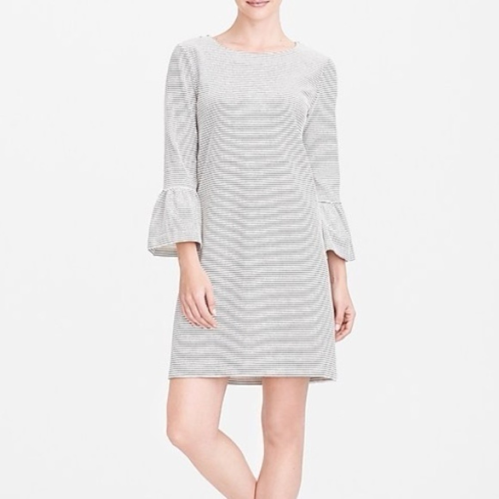 J. Crew Black and White Sheath Dress with Bell Sleeves